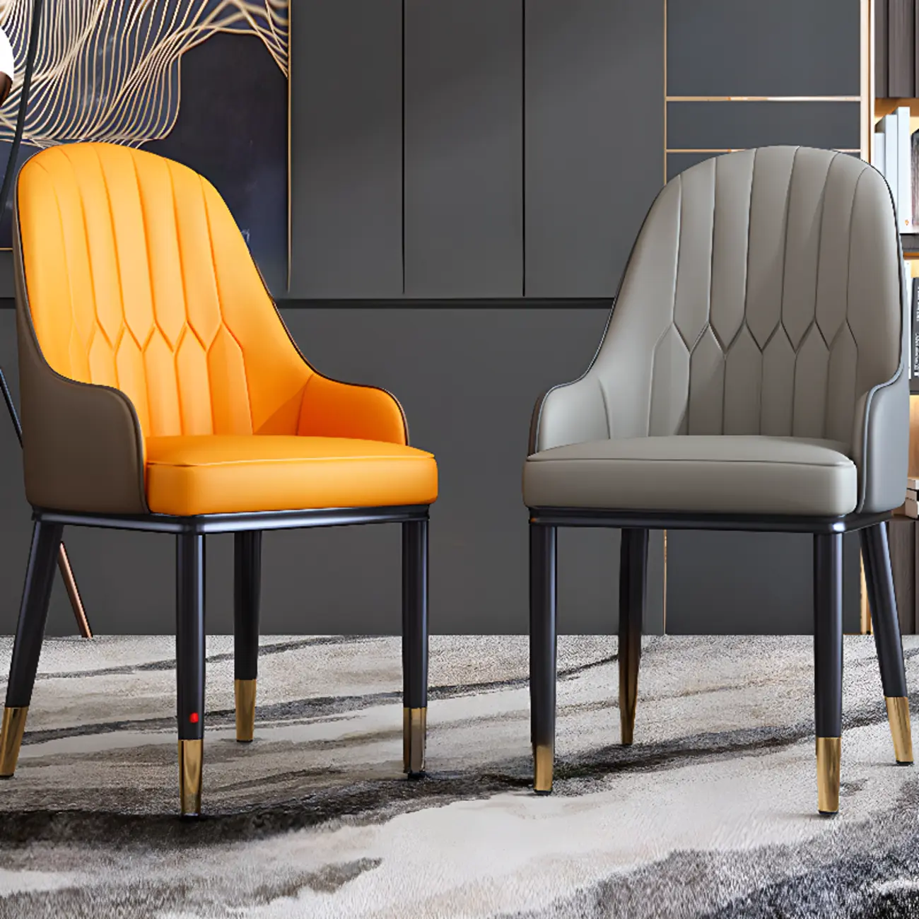 Glam Faux Leather Curved Back Armrest Dining Chair Image - 1 | homeyfad