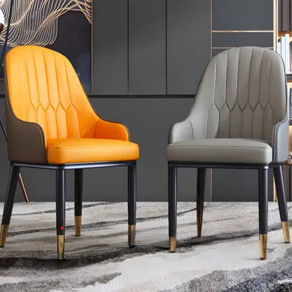 Glam Faux Leather Curved Back Armrest Dining Chair Image - 1