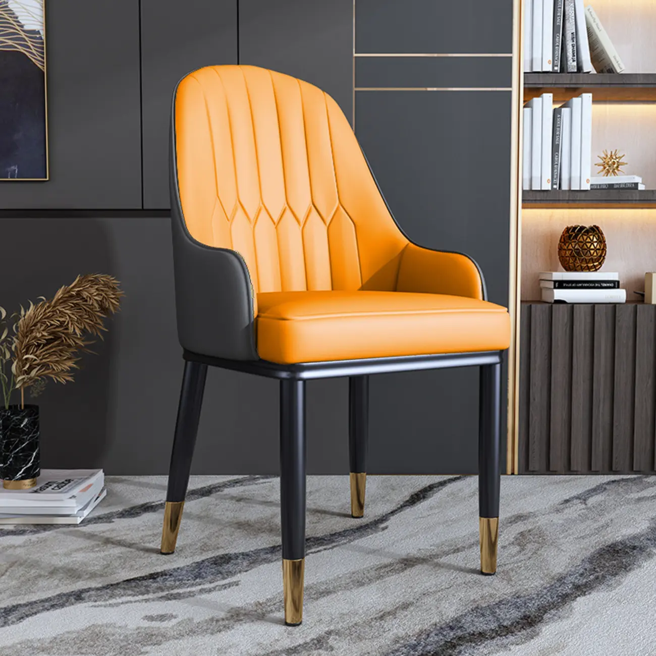 Glam Faux Leather Curved Back Armrest Dining Chair Image - 2 | homeyfad