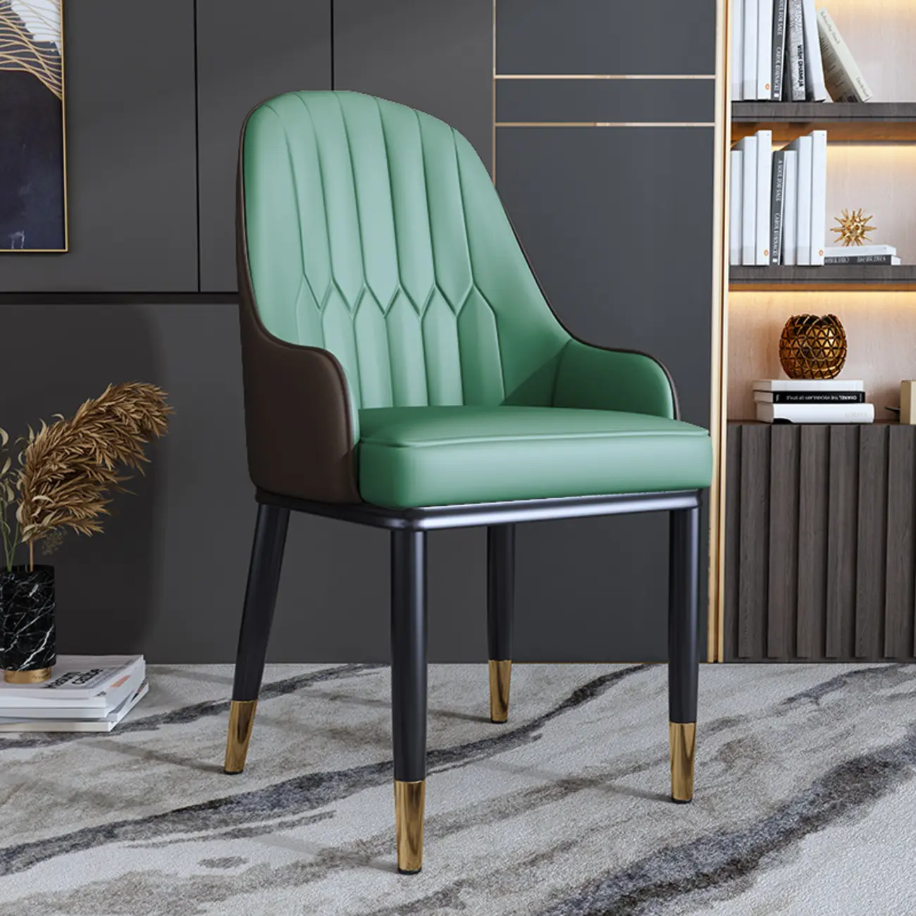 Glam Faux Leather Curved Back Armrest Dining Chair Image - 3 | homeyfad