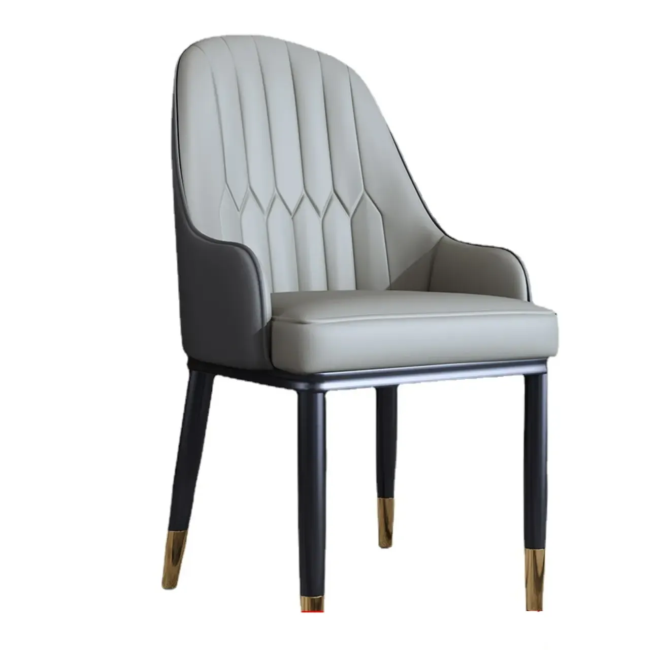 Glam Faux Leather Curved Back Armrest Dining Chair Image - 5