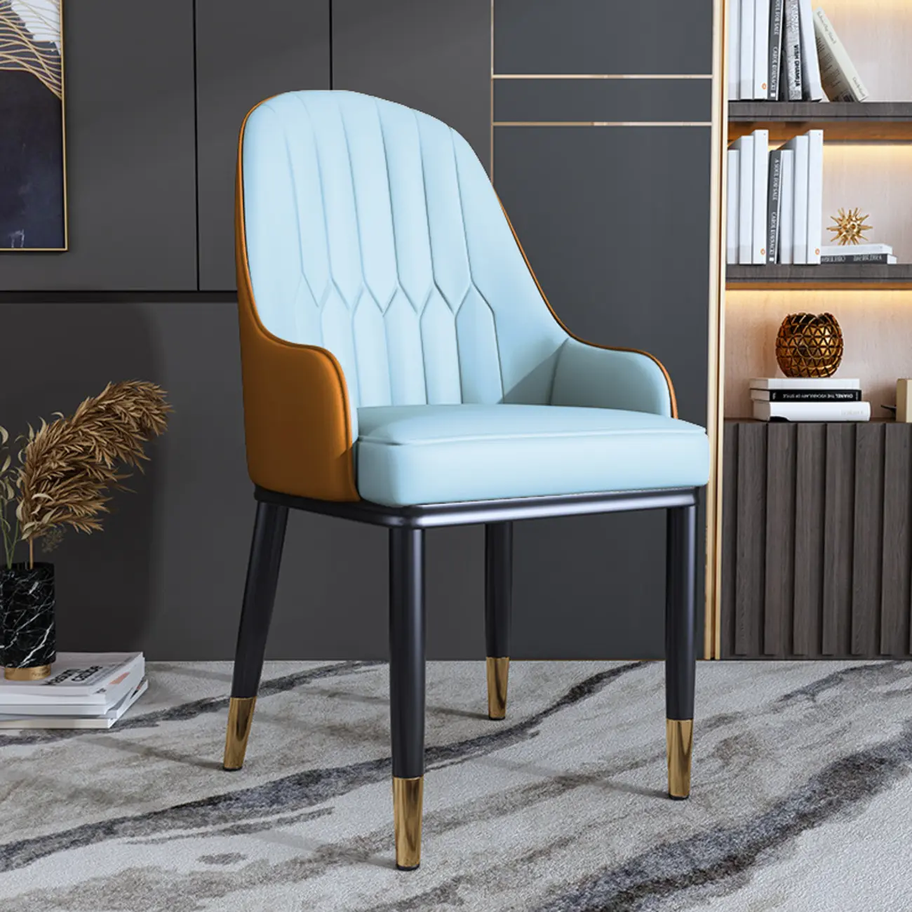 Glam Faux Leather Curved Back Armrest Dining Chair Image - 8 | homeyfad