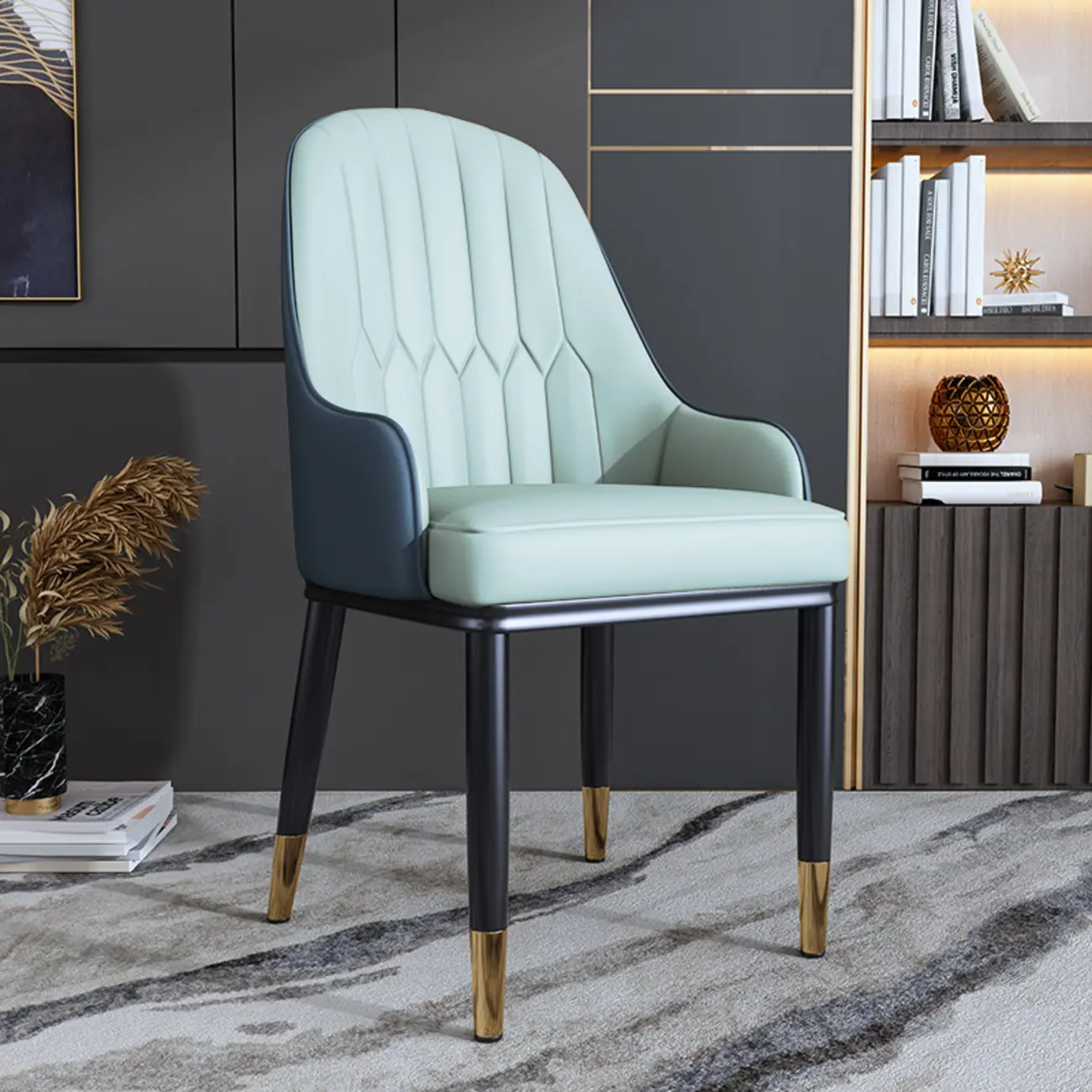 Glam Faux Leather Curved Back Armrest Dining Chair Image - 10 | homeyfad