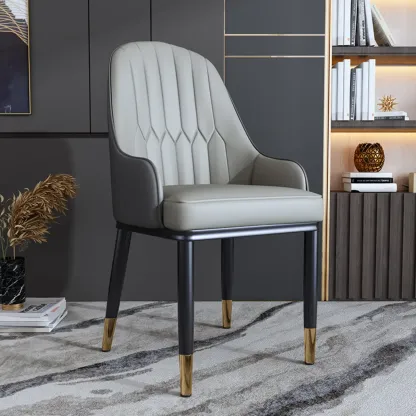 Glam Faux Leather Curved Back Armrest Dining Chair Image - 12