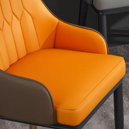 Glam Faux Leather Curved Back Armrest Dining Chair Image - 17