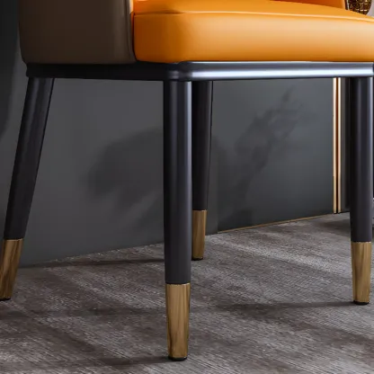 Glam Faux Leather Curved Back Armrest Dining Chair Image - 18