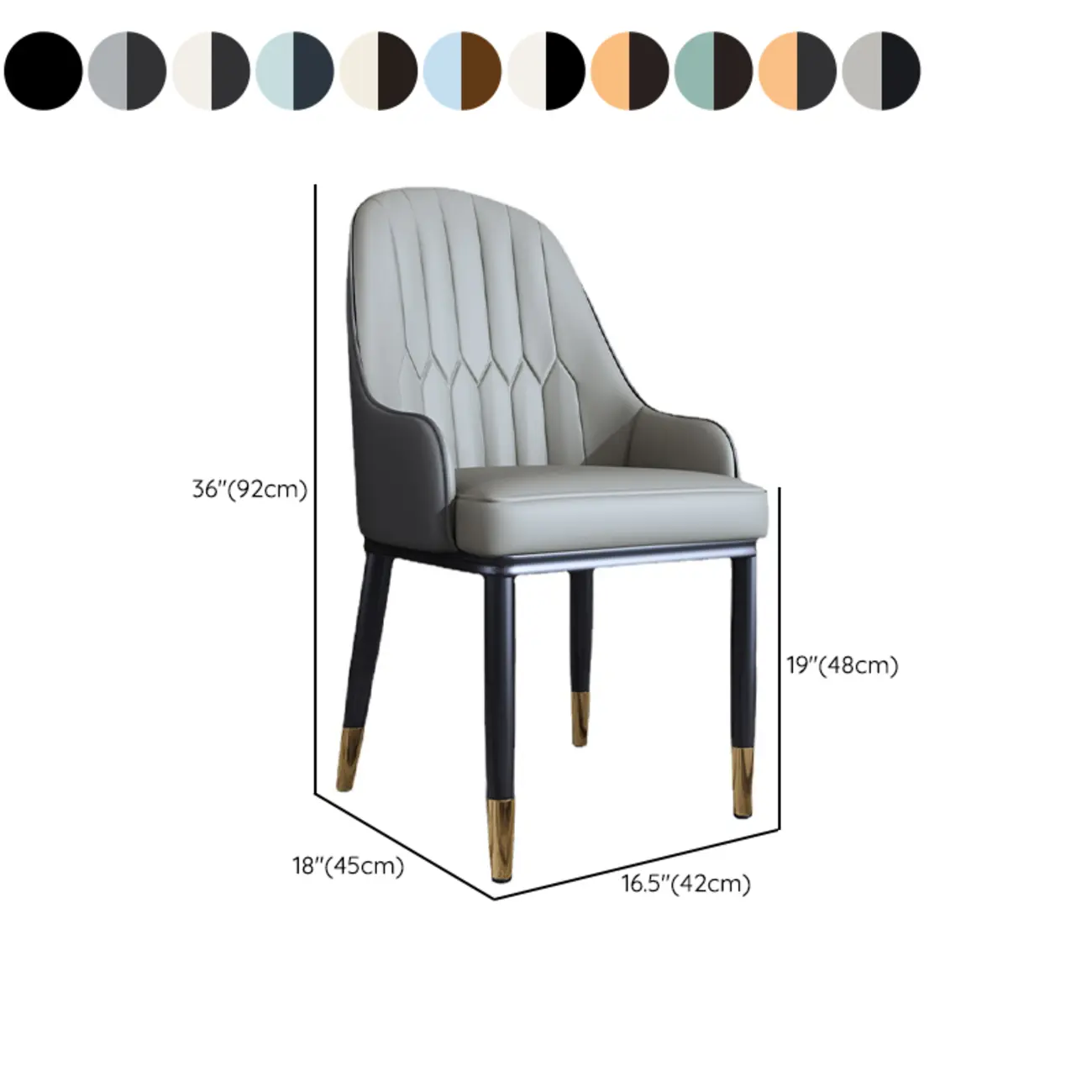 Glam Faux Leather Curved Back Armrest Dining Chair #size | homeyfad