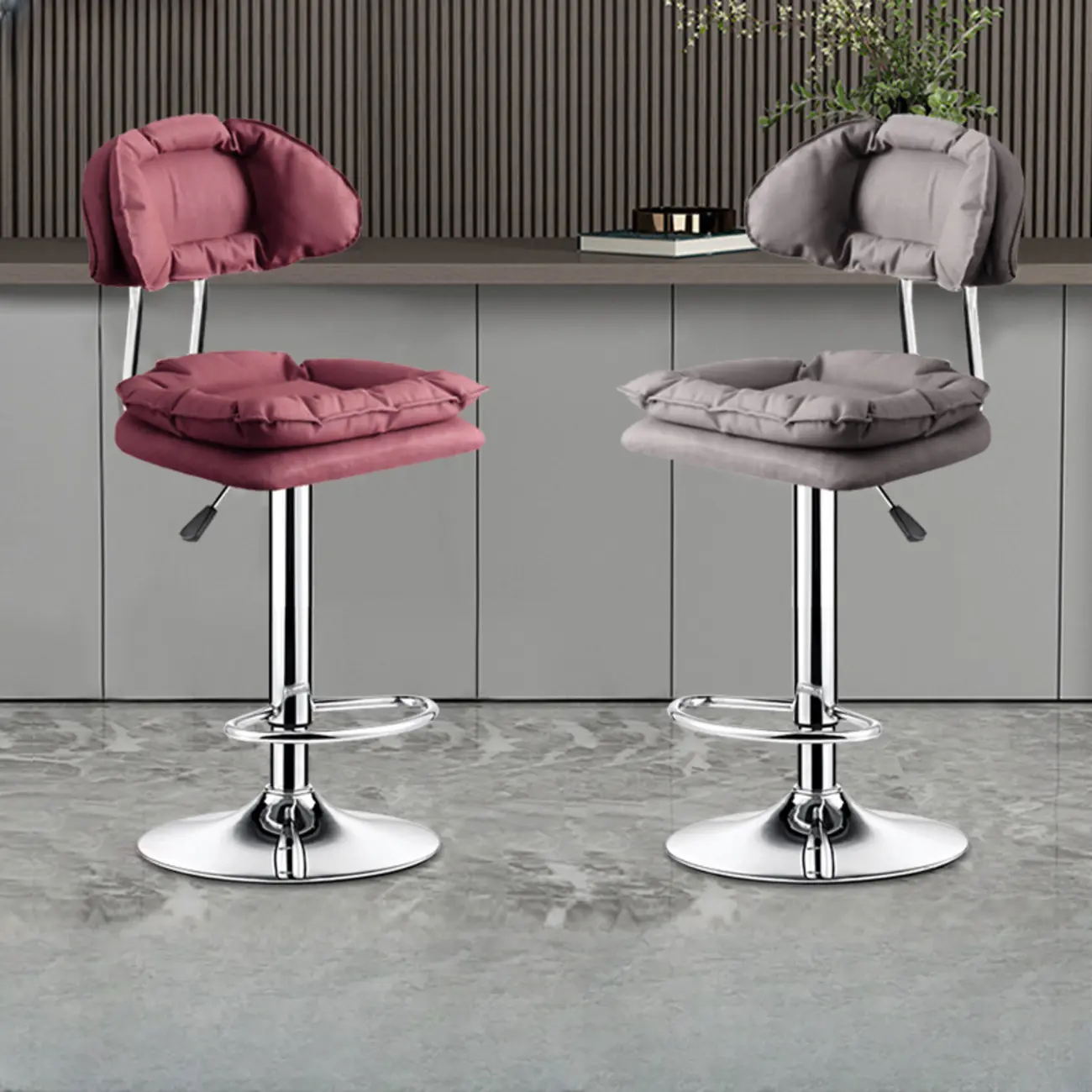 Modern Square Faux Leather Adjustable Swivel Bar Stools Image - 1 | homeyfad