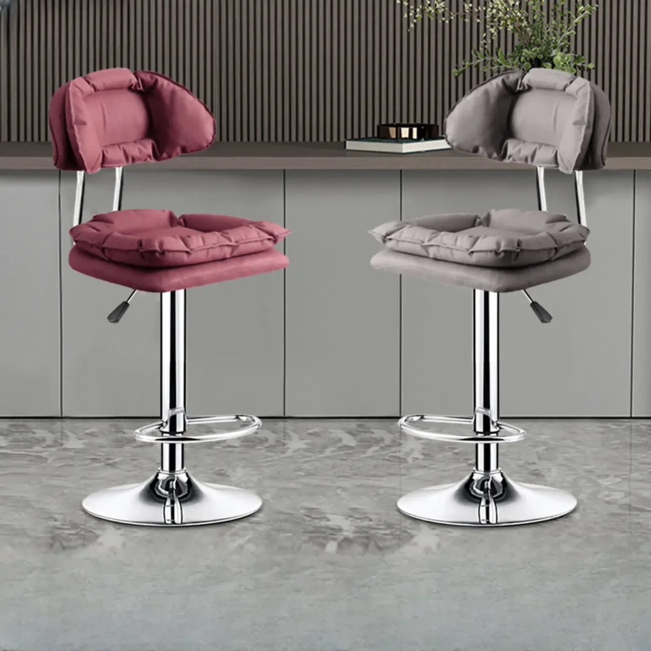 Modern Square Faux Leather Adjustable Swivel Bar Stools Image - 1