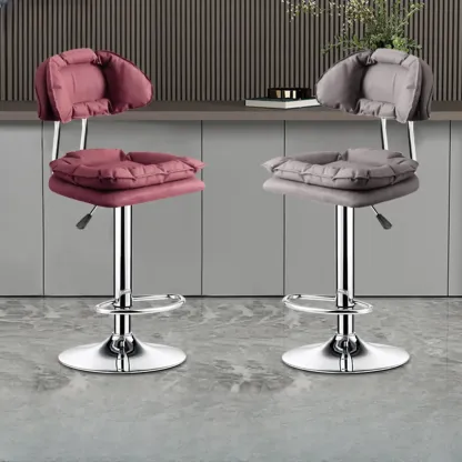 Modern Square Faux Leather Adjustable Swivel Bar Stools Image - 1