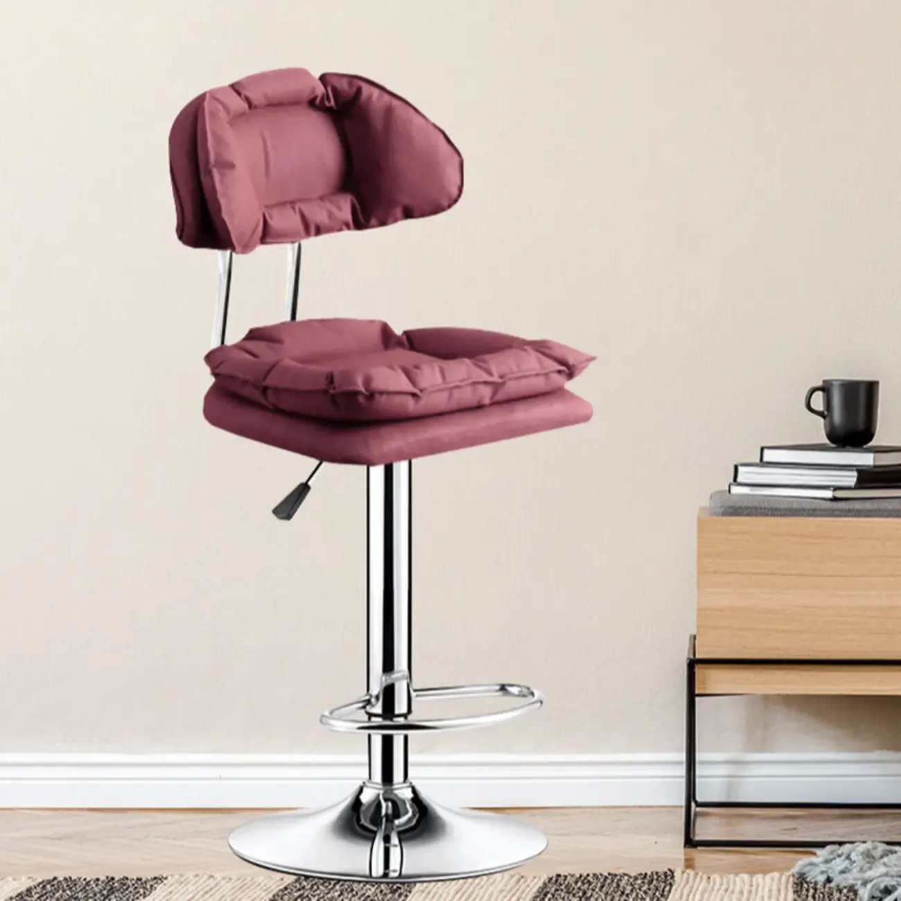 Modern Square Faux Leather Adjustable Swivel Bar Stools Image - 2