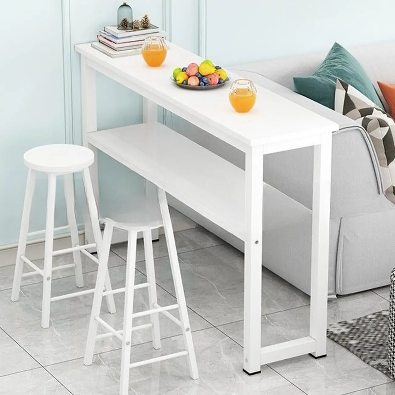 Modern Steel Wood Bar Tables with Shelf Image - 1 | homeyfad