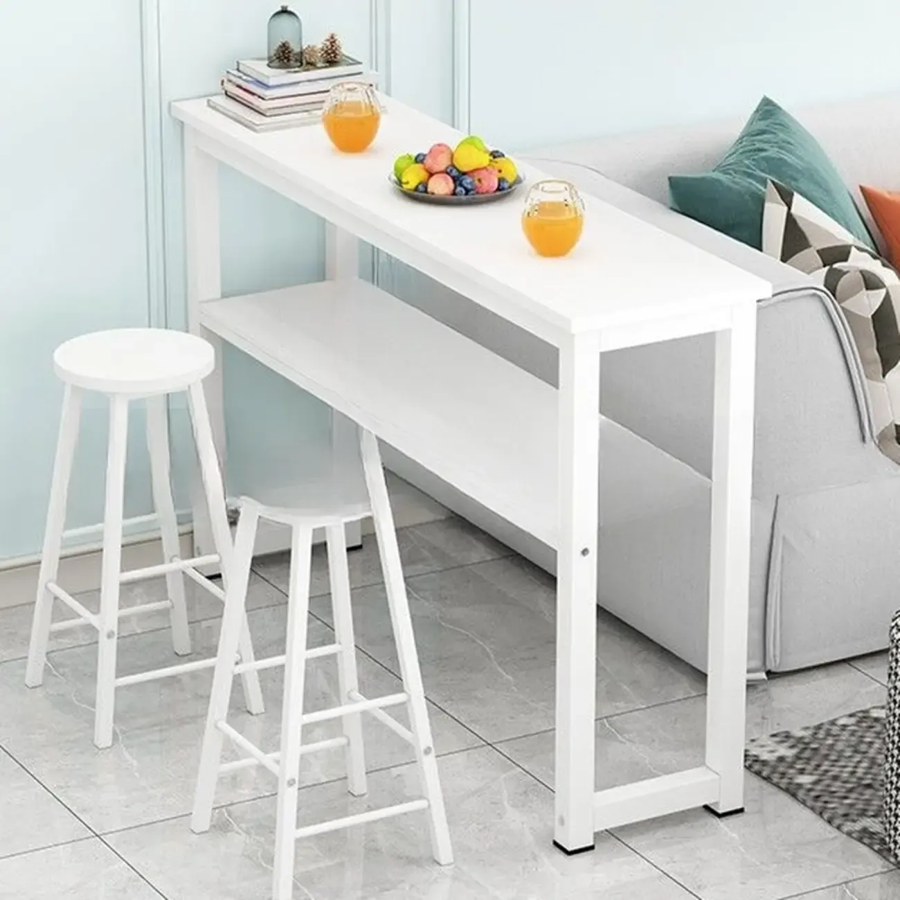 Modern Steel Wood Bar Tables with Shelf Image - 1