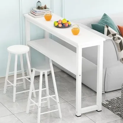 Modern Steel Wood Bar Tables with Shelf Image - 1