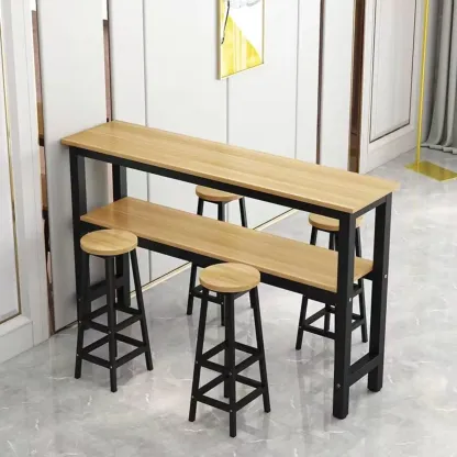 Modern Steel Wood Bar Tables with Shelf Image - 2