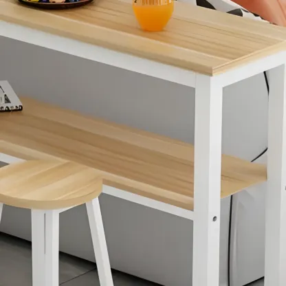 Modern Steel Wood Bar Tables with Shelf Image - 4