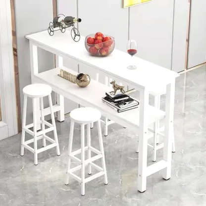 Modern Steel Wood Bar Tables with Shelf Image - 5