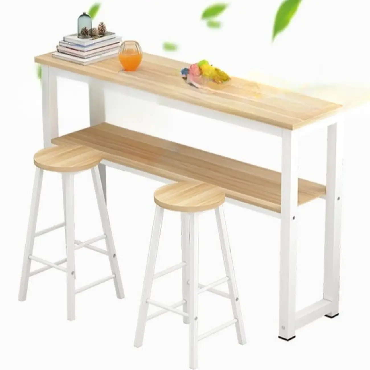 Modern Steel Wood Bar Tables with Shelf Image - 7