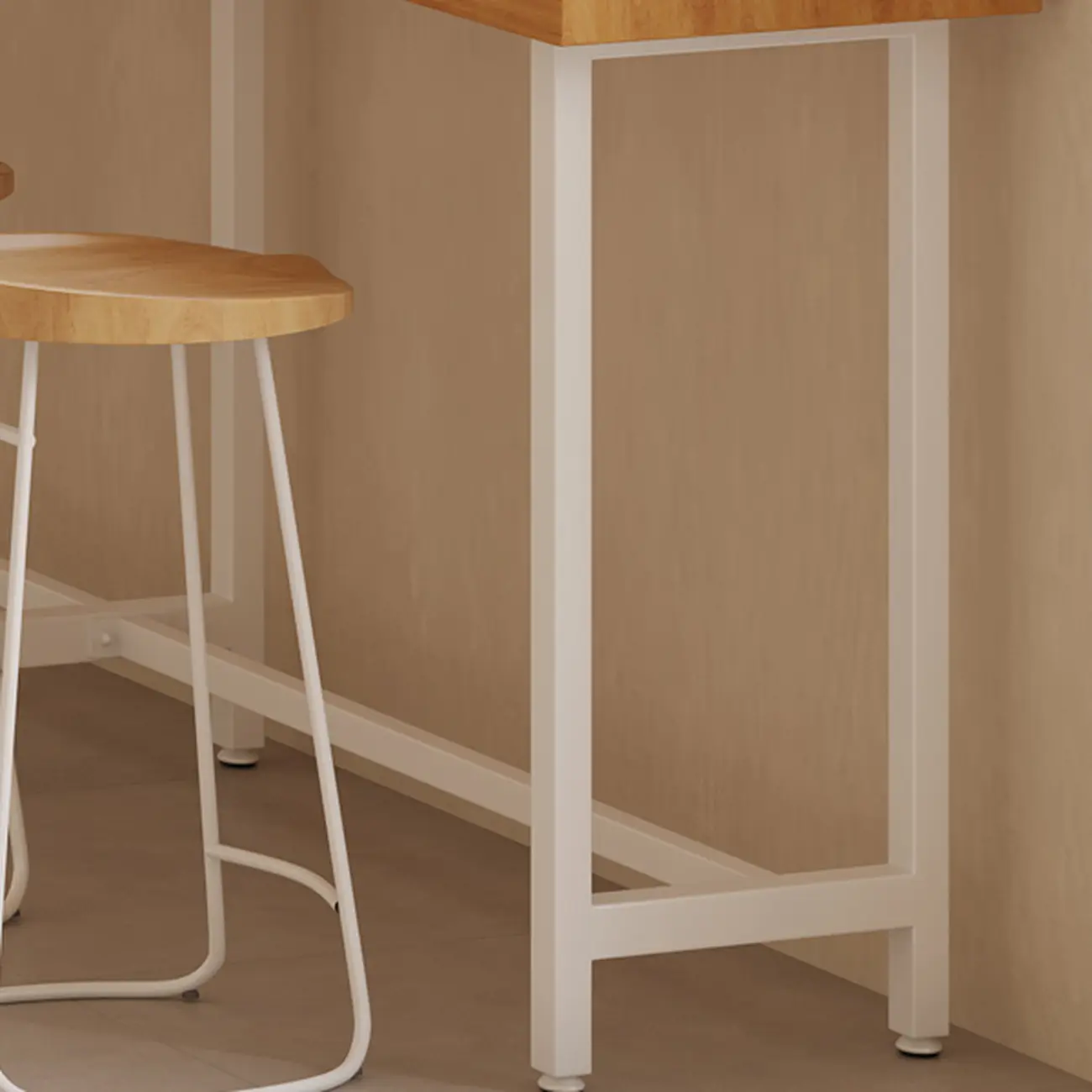 Natural Wooden Top Bar Table Metal Base with Footrest Image - 9 | homeyfad