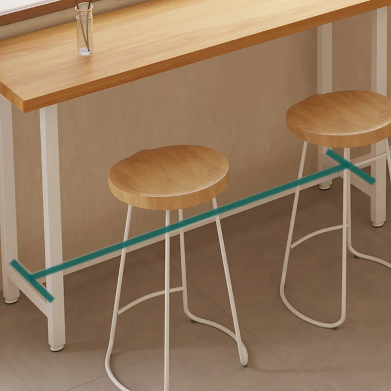 Natural Wooden Top Bar Table Metal Base with Footrest Image - 12 | homeyfad