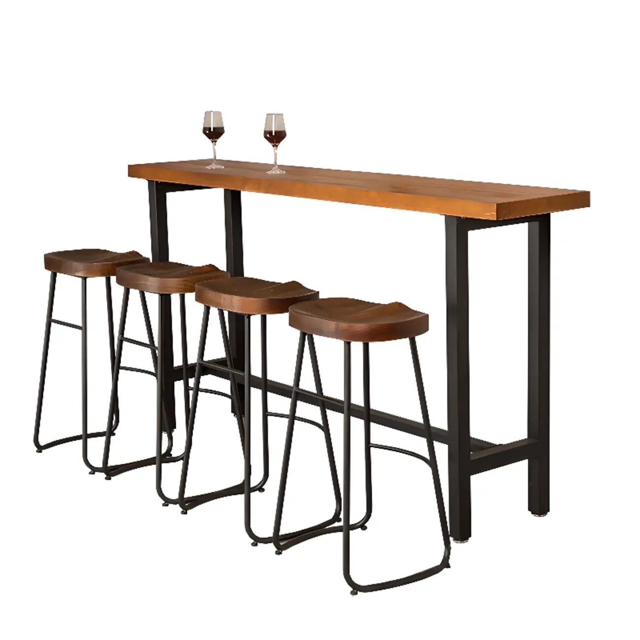 Modern Industrial Bar Table Wood Top Metal Trestle Base Image - 5 | homeyfad