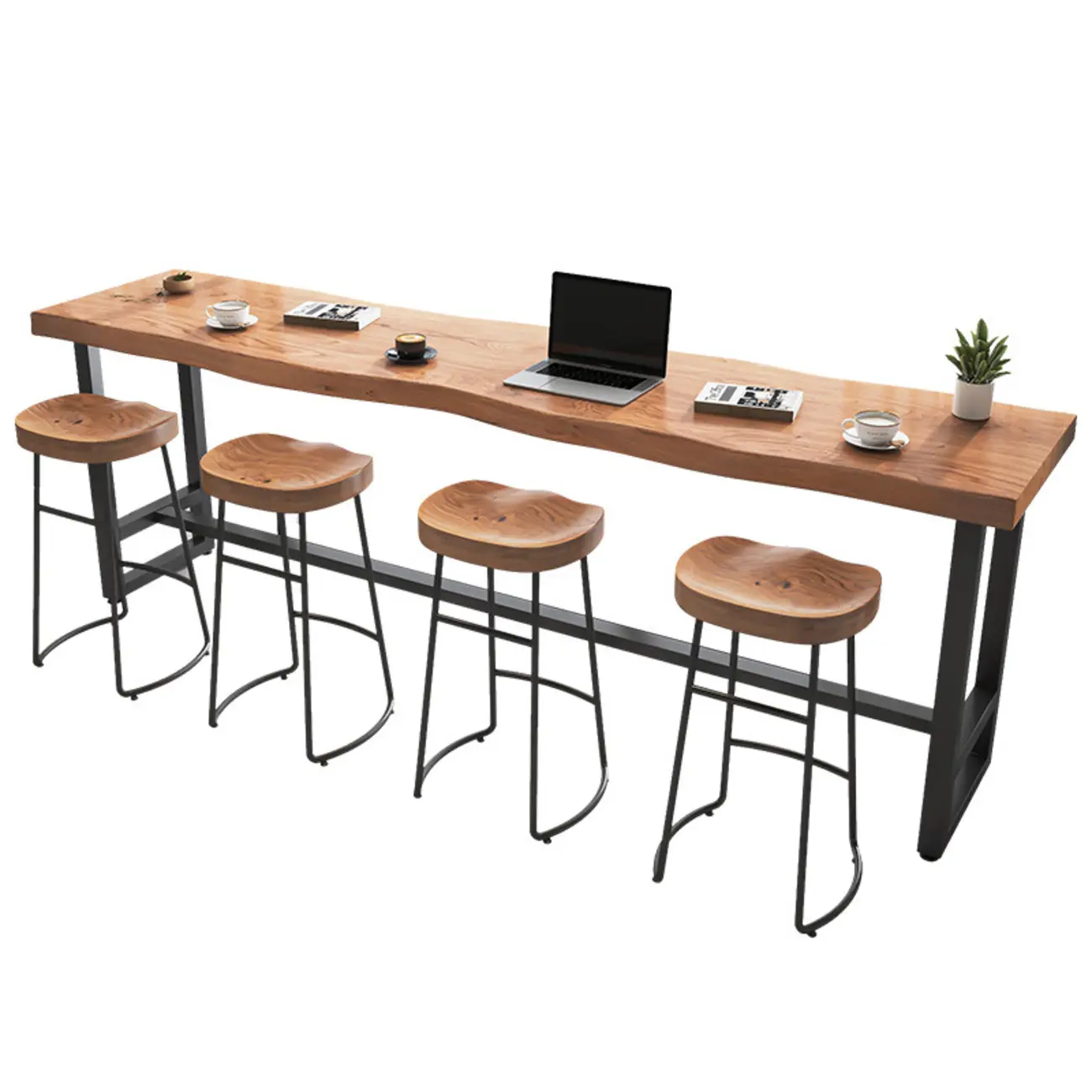 Modern Wooden Freeform Pub Table with Metal Trestle Base Image - 2 | homeyfad