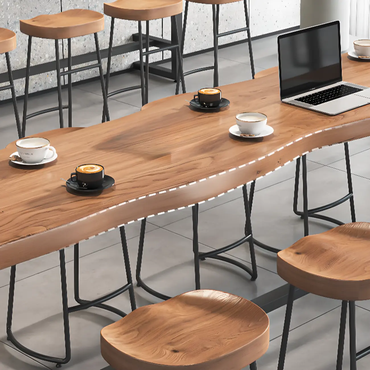 Modern Wooden Freeform Pub Table with Metal Trestle Base Image - 7 | homeyfad