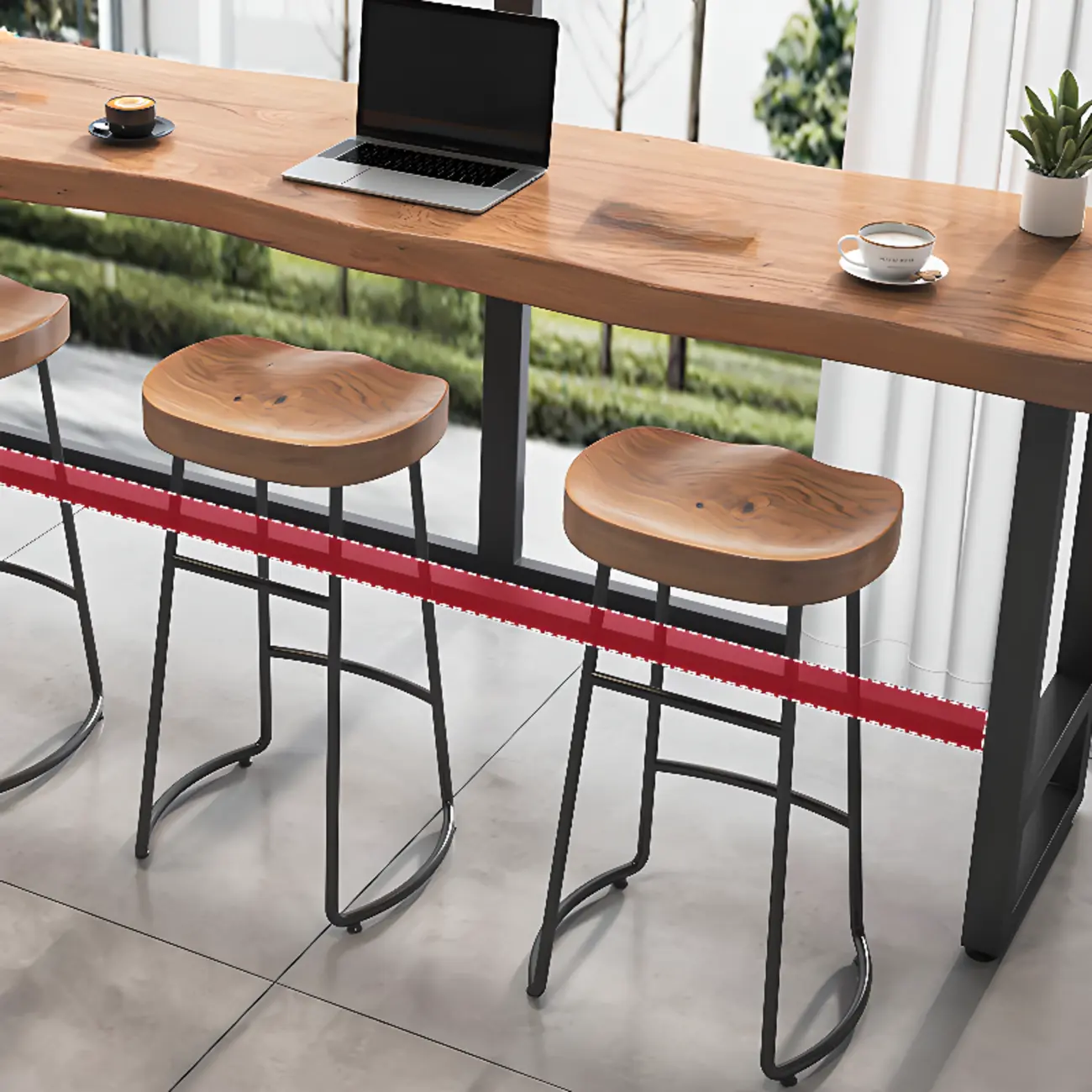 Modern Wooden Freeform Pub Table with Metal Trestle Base Image - 9 | homeyfad