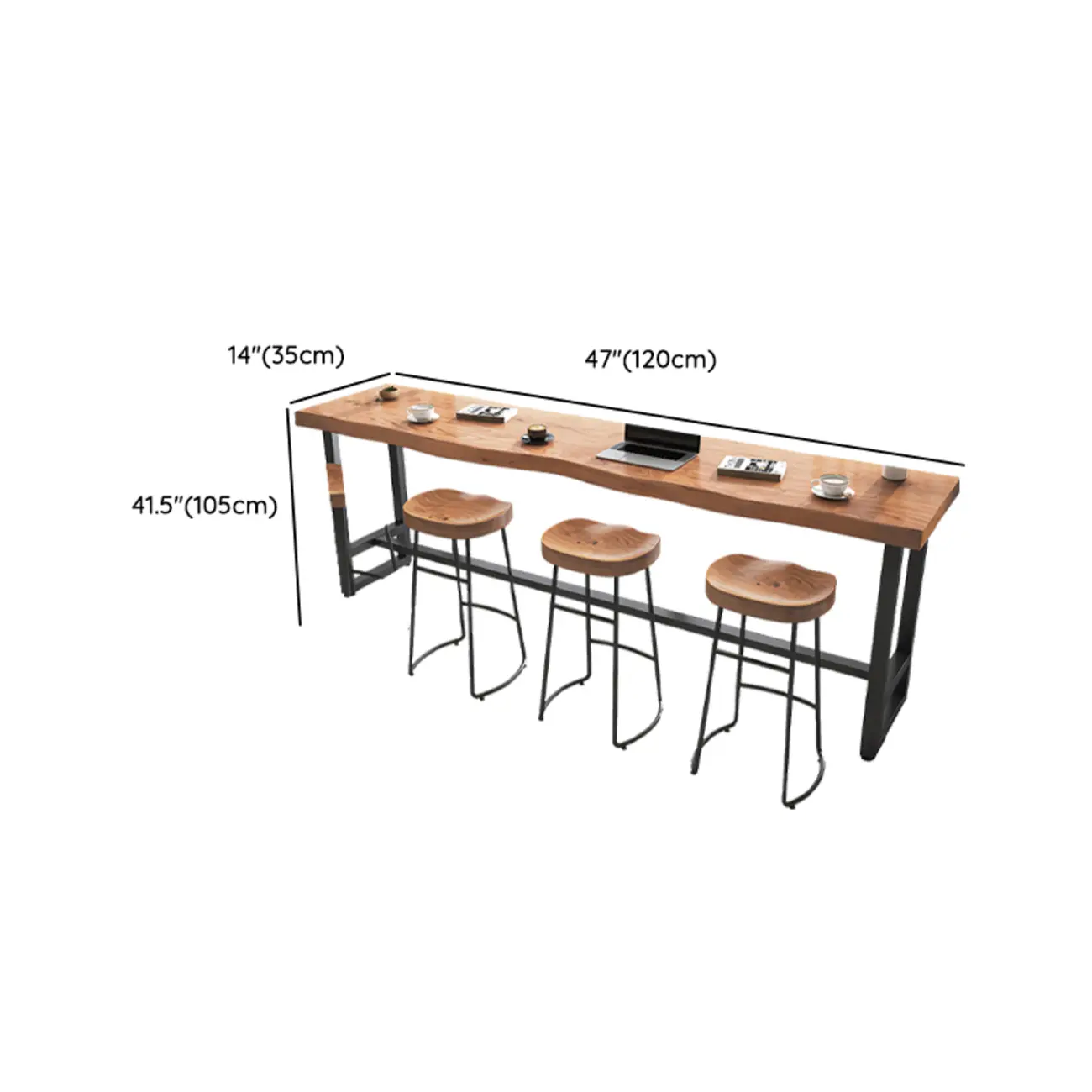 Modern Wooden Freeform Pub Table with Metal Trestle Base #size | homeyfad