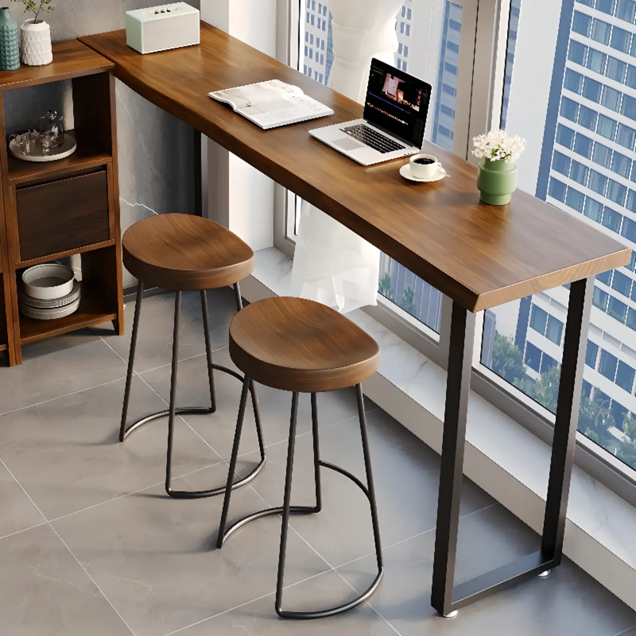 Rectangle Wooden Bar Height Table Metal Sled Base Image - 1 | homeyfad