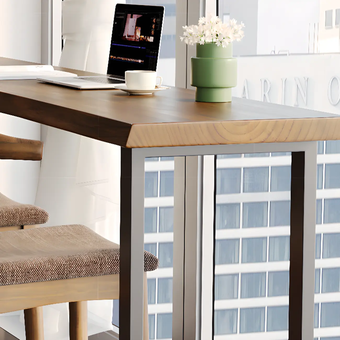 Rectangle Wooden Bar Height Table Metal Sled Base Image - 6 | homeyfad