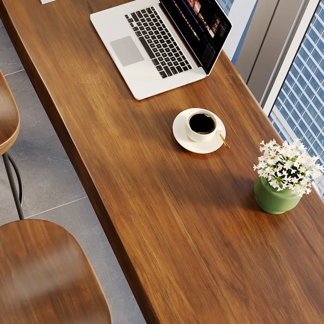 Rectangle Wooden Bar Height Table Metal Sled Base Image - 7 | homeyfad