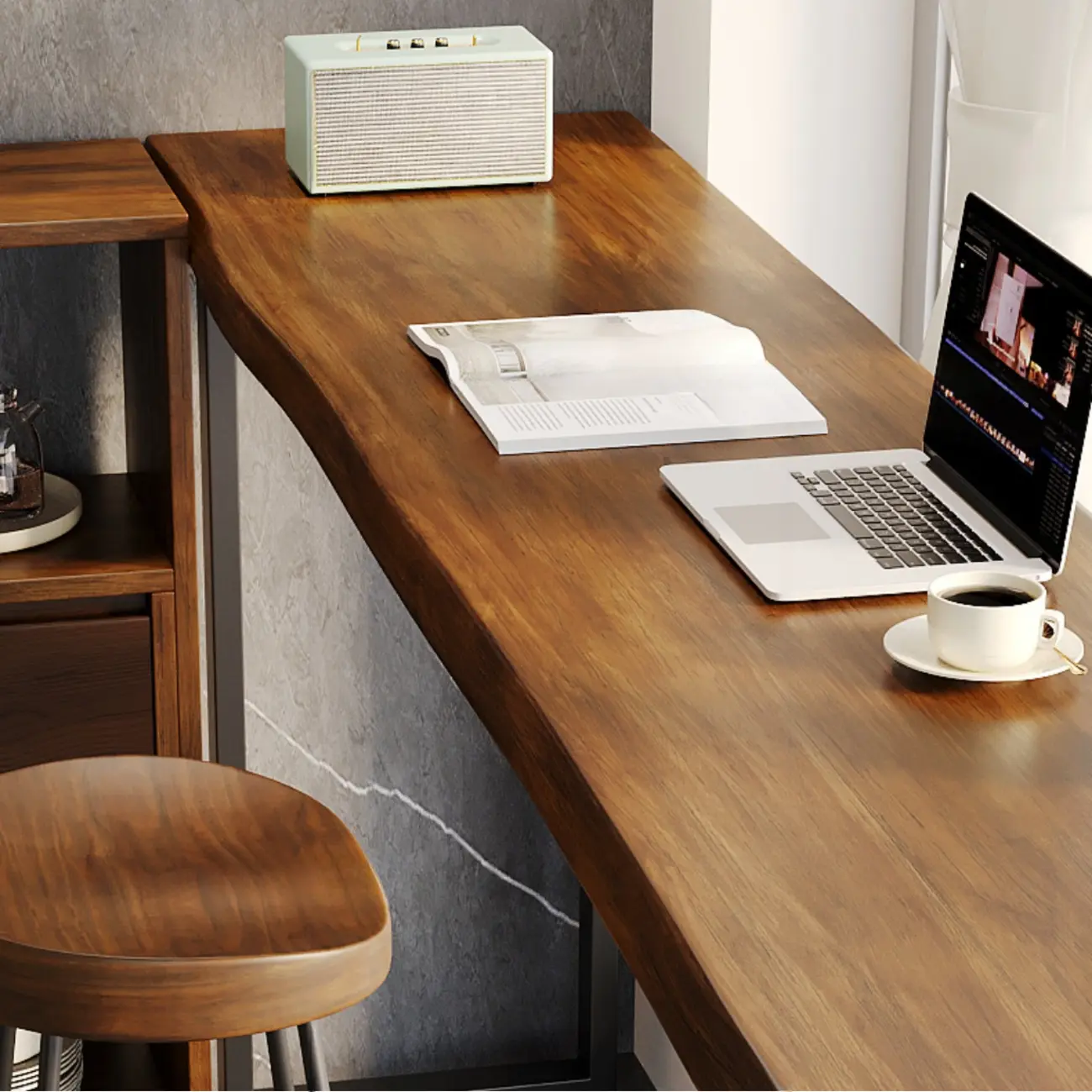 Rectangle Wooden Bar Height Table Metal Sled Base Image - 8 | homeyfad