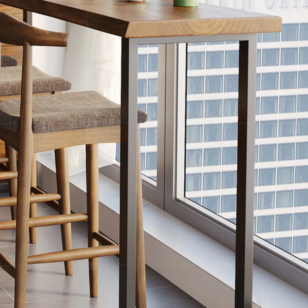 Rectangle Wooden Bar Height Table Metal Sled Base Image - 9 | homeyfad