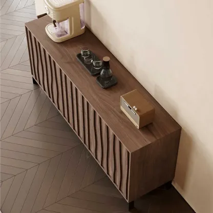 Mid-Century Modern Brown Wooden Waved Utility Storage Cabinet Image - 4