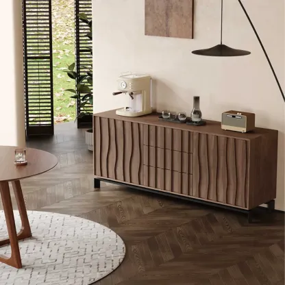 Mid-Century Modern Brown Wooden Waved Utility Storage Cabinet Image - 3