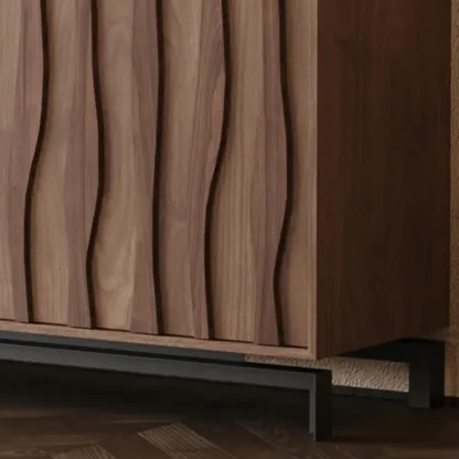 Mid-Century Modern Brown Wooden Waved Utility Storage Cabinet Image - 5