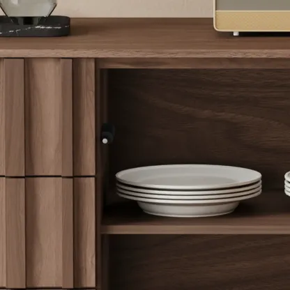 Mid-Century Modern Brown Wooden Waved Utility Storage Cabinet Image - 7