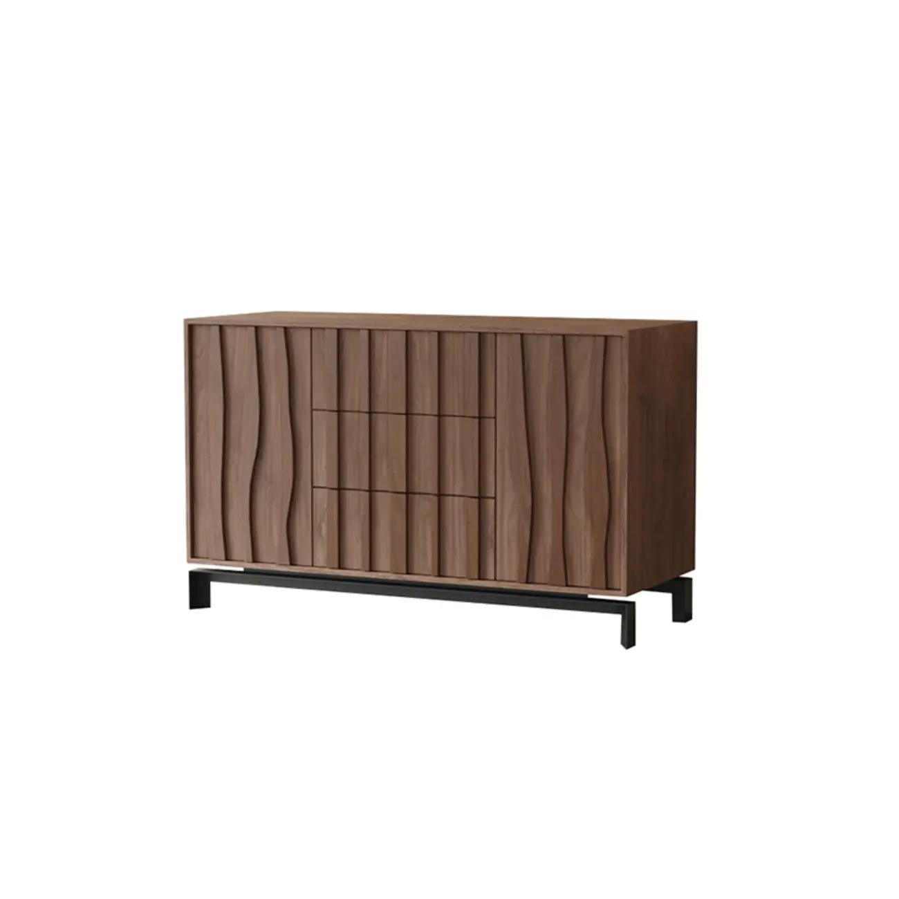 Mid-Century Modern Brown Wooden Waved Utility Storage Cabinet Image - 18 | homeyfad