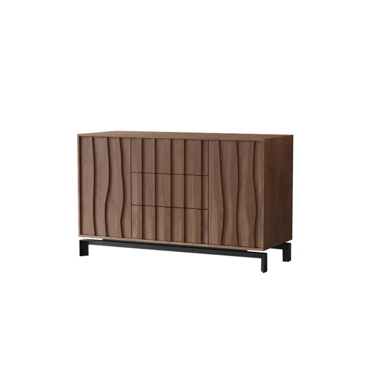 Mid-Century Modern Brown Wooden Waved Utility Storage Cabinet Image - 18