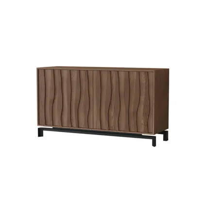 Mid-Century Modern Brown Wooden Waved Utility Storage Cabinet Image - 23