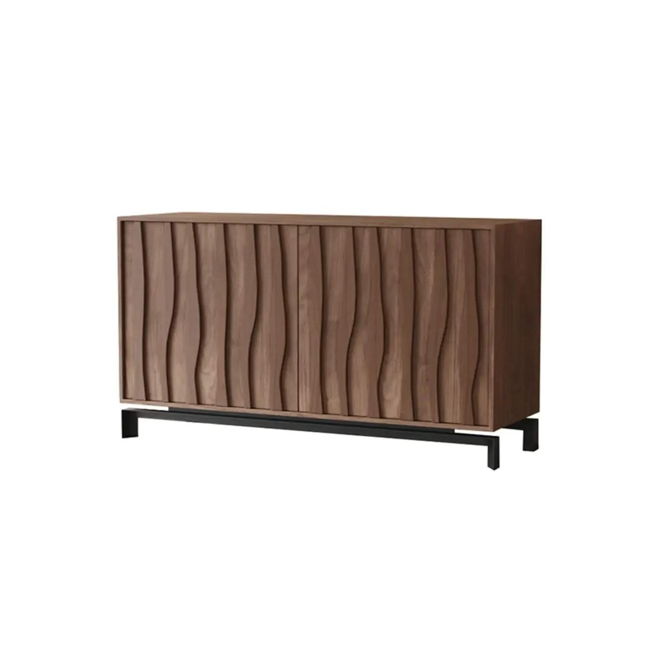 Mid-Century Modern Brown Wooden Waved Utility Storage Cabinet Image - 24