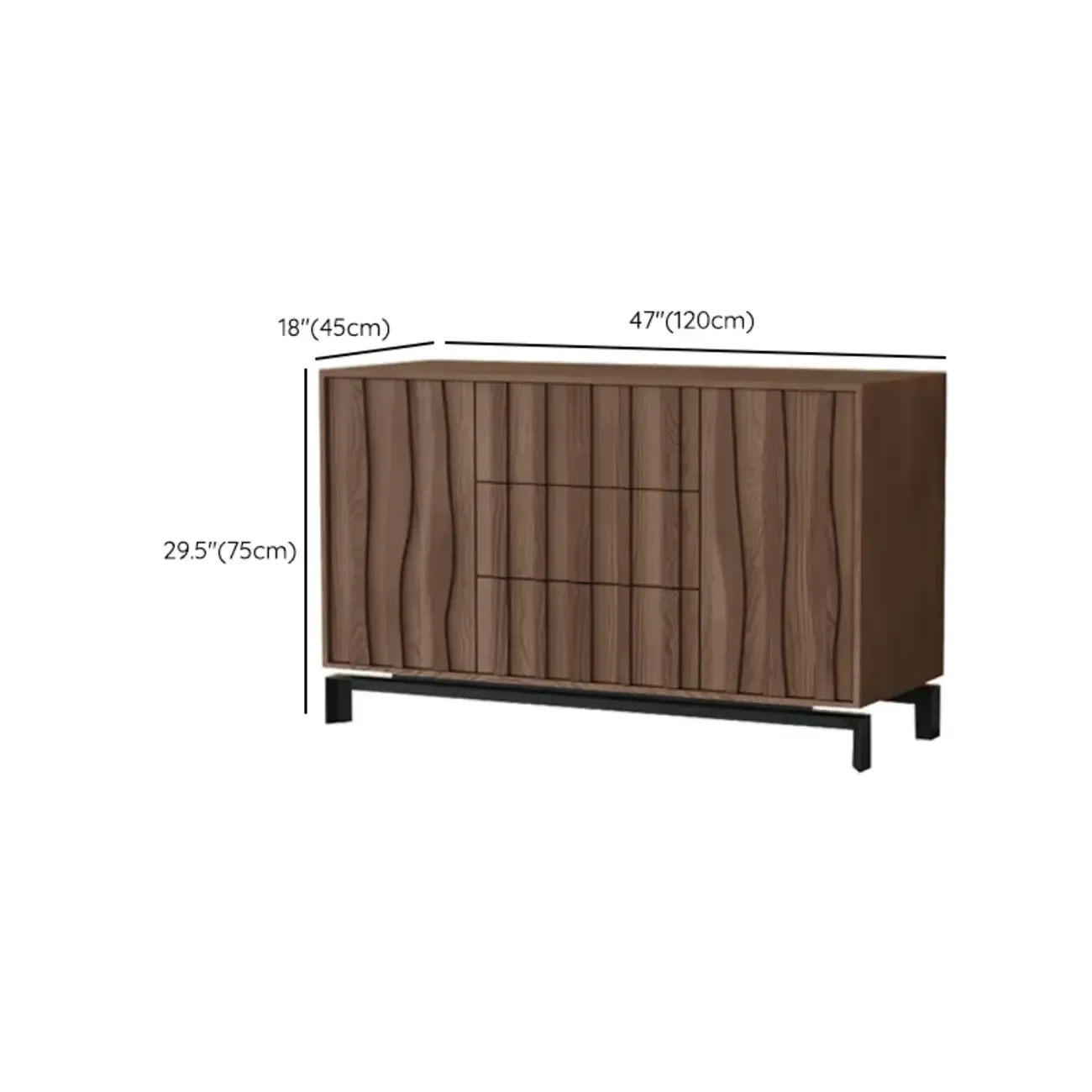 Mid-Century Modern Brown Wooden Waved Utility Storage Cabinet Image - 32