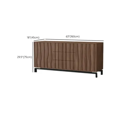 Mid-Century Modern Brown Wooden Waved Utility Storage Cabinet Image - 34