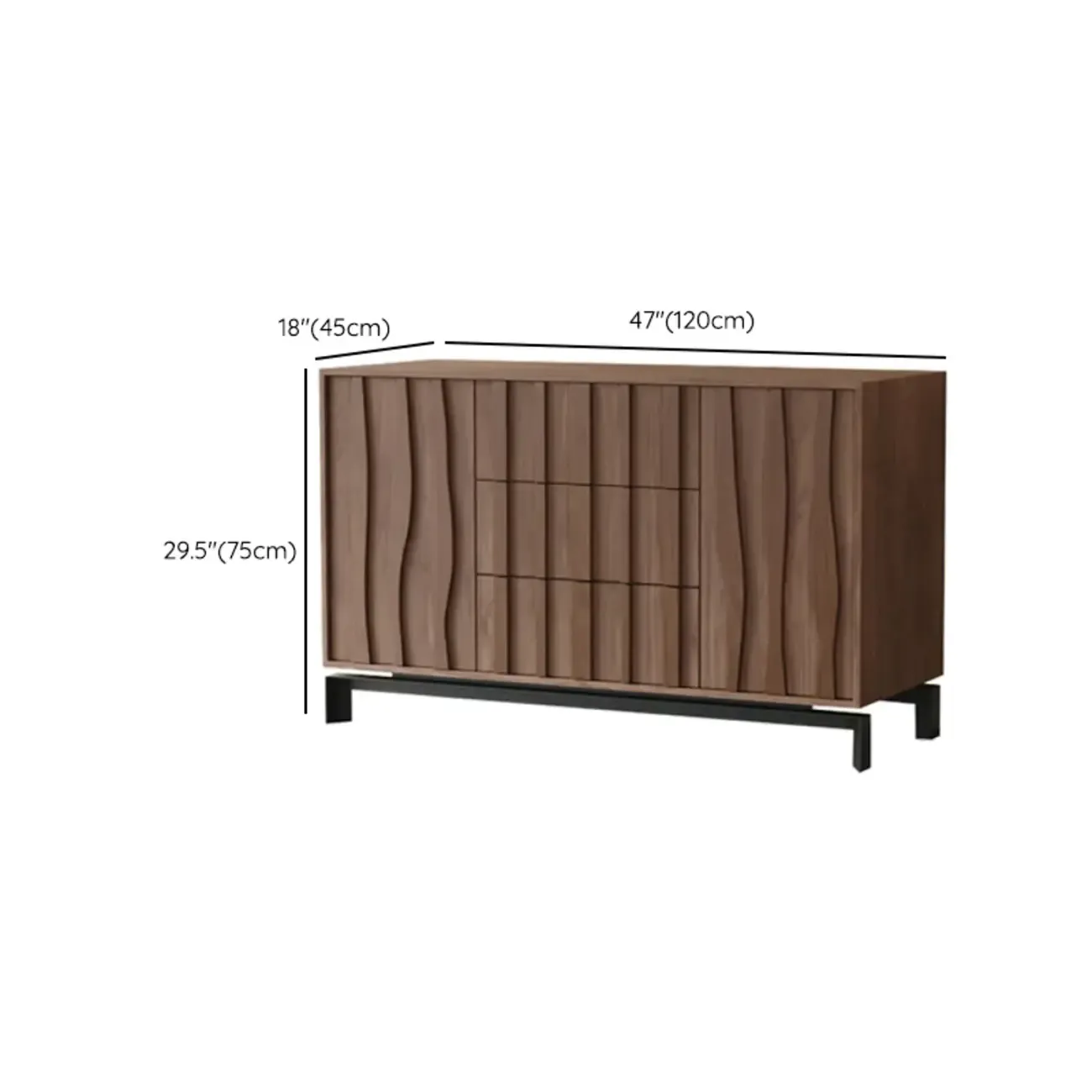 Mid-Century Modern Brown Wooden Waved Utility Storage Cabinet Image - 42