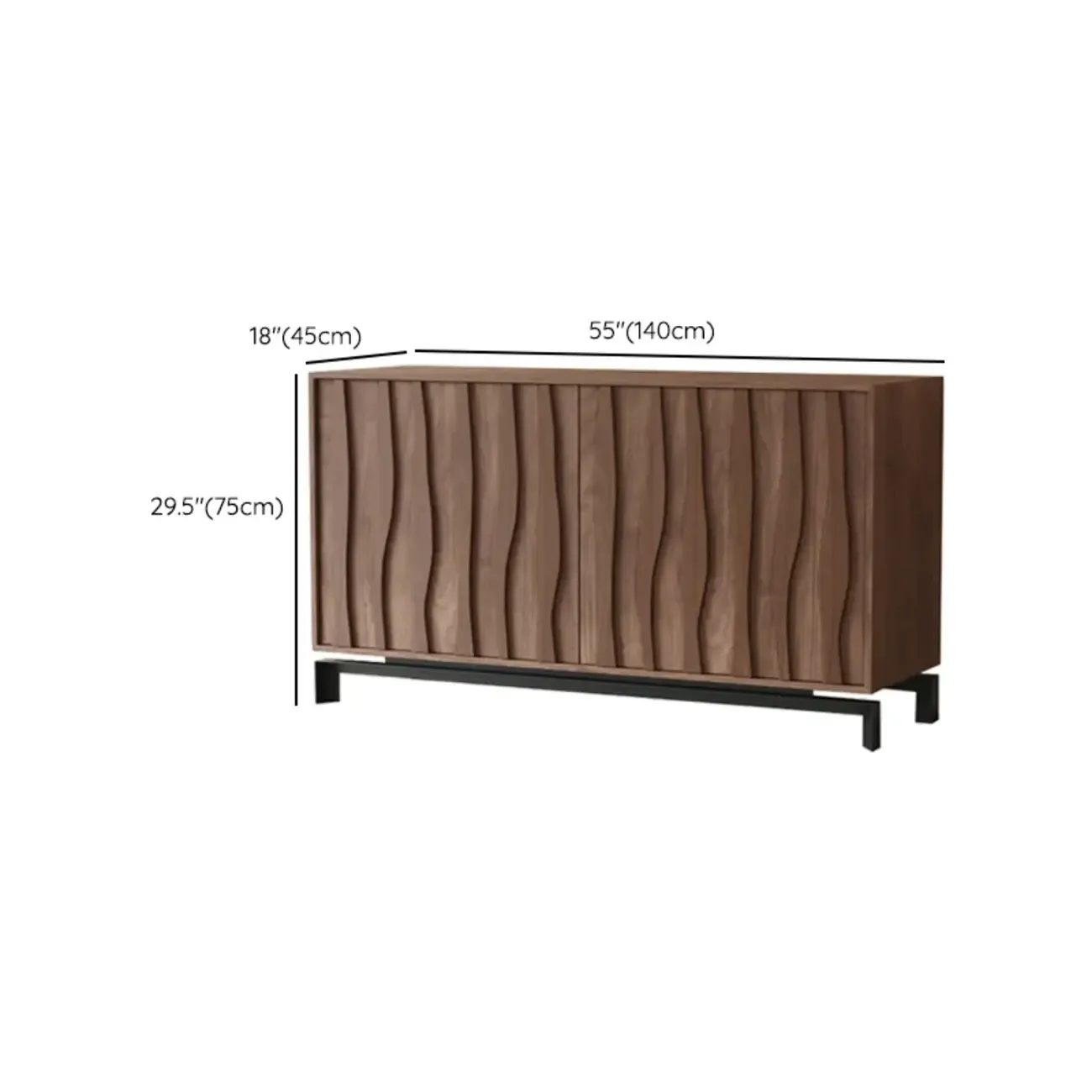 Mid-Century Modern Brown Wooden Waved Utility Storage Cabinet Image - 48