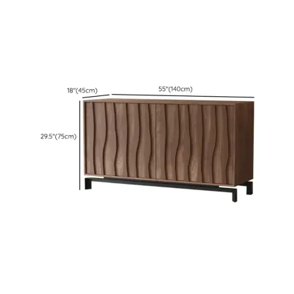 Mid-Century Modern Brown Wooden Waved Utility Storage Cabinet Image - 48