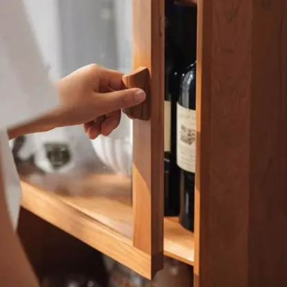 3-Tier Versatile Natural Cherry Wood Glass Rattan Utility Cabinet Image - 6