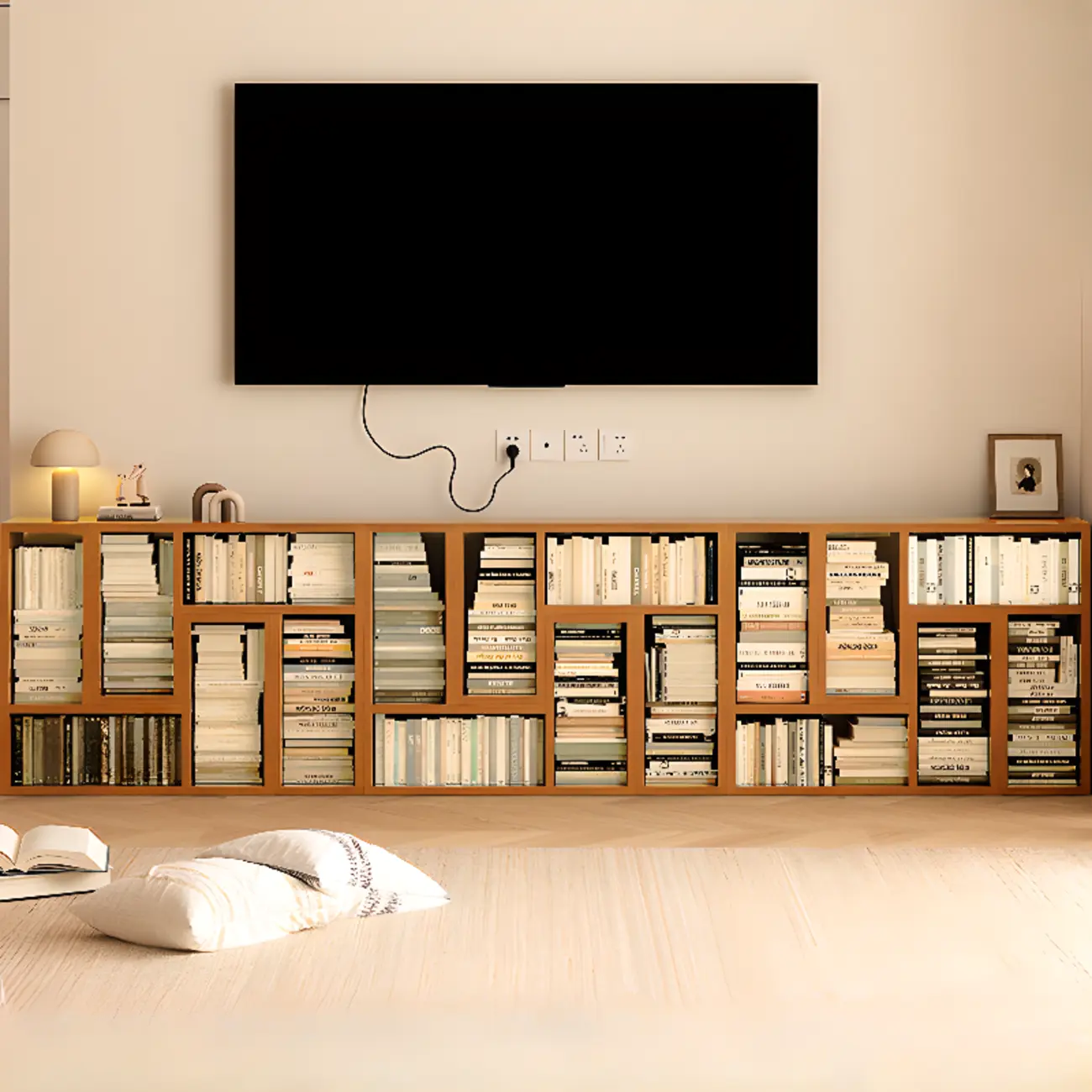 Rectangle Wooden Open Back Geometric Bookcase Image - 1 | homeyfad