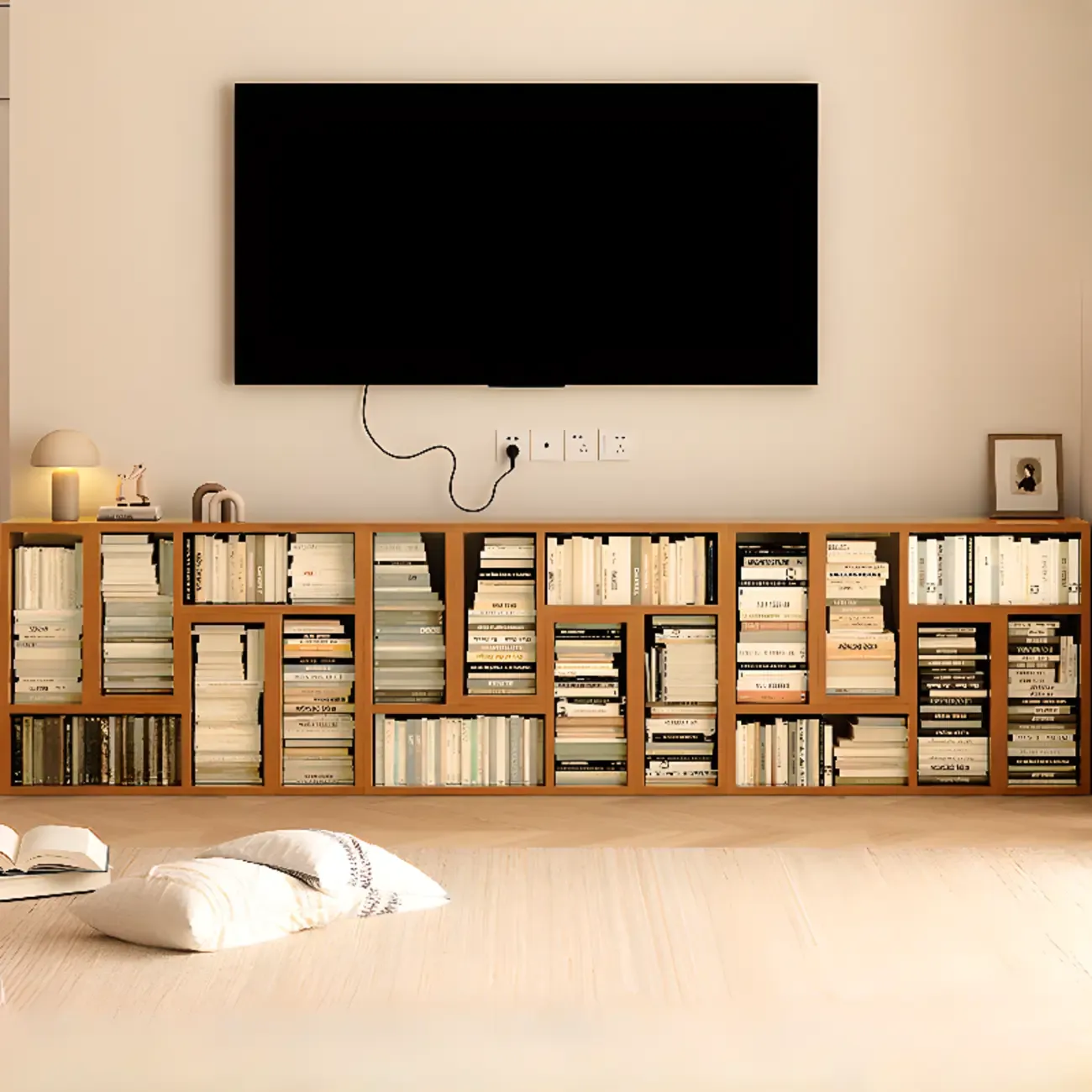 Rectangle Wooden Open Back Geometric Bookcase Image - 1